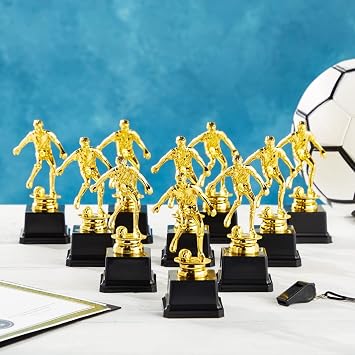 كأس جوفال لكرة القدم للأطفال - جوائز بلاستيكية - عبوة من 12 قطعة، 2.5 x 6 بوصة، ذهبي وأسود، بلاستيك
