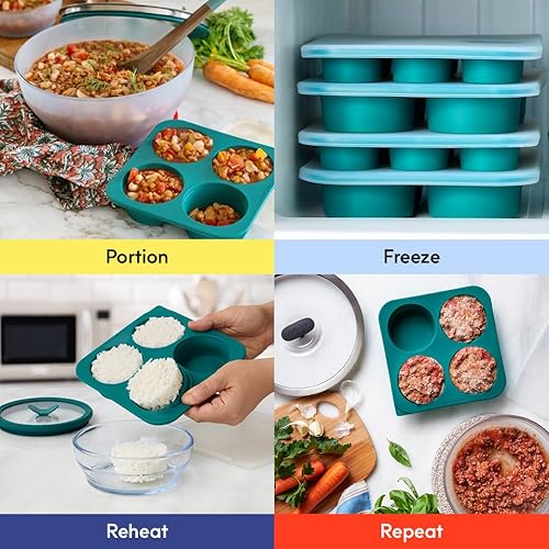 Miniatura 6 de Anyday Bandeja de silicona para congelador de 12 taza con tapa de silicona para almacenamiento de alimentos, arroz, caldo, sobras  Recipiente para