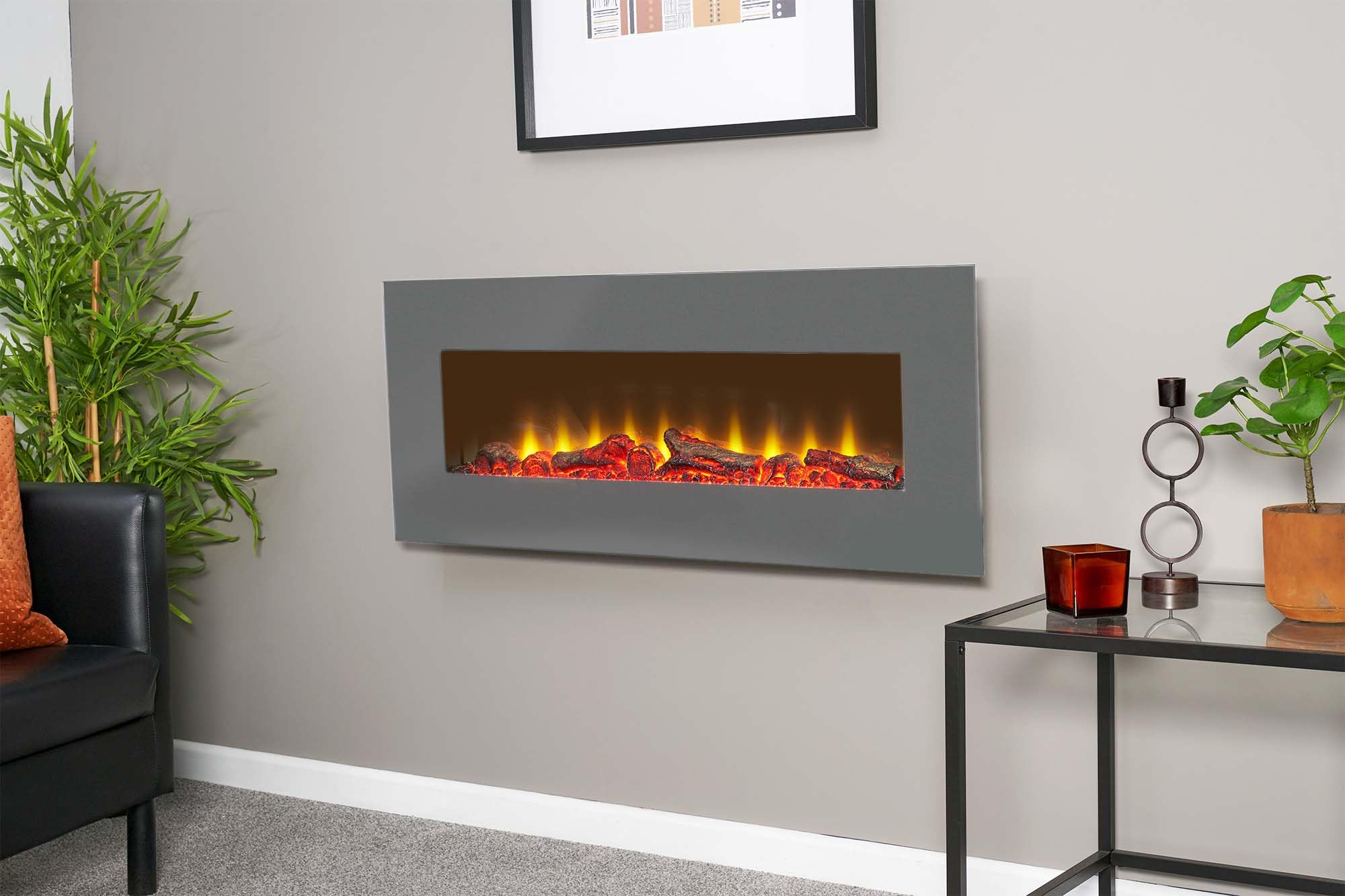 Sureflame WM-9505 elektryczny kominek ścienny z pilotem zdalnego sterowania, kolor szary, 107 cm