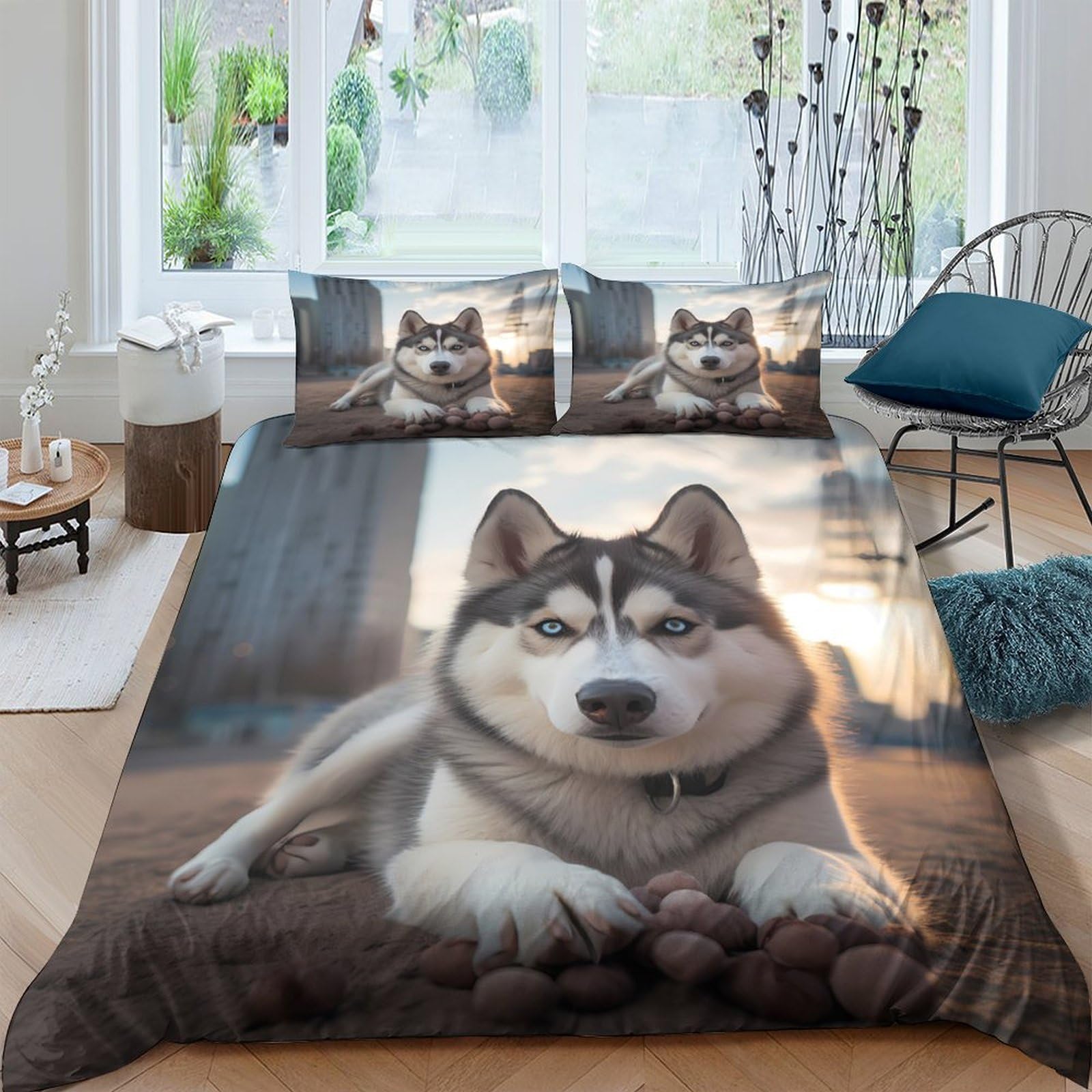 Ctjqhvkz Style-10 3D Printed Husky Dog Fitted Sheet Microfiber Soft Breathable Animal Portrait Bed Sheet For Bedroom Guestroom Decor Single（135X200cm）