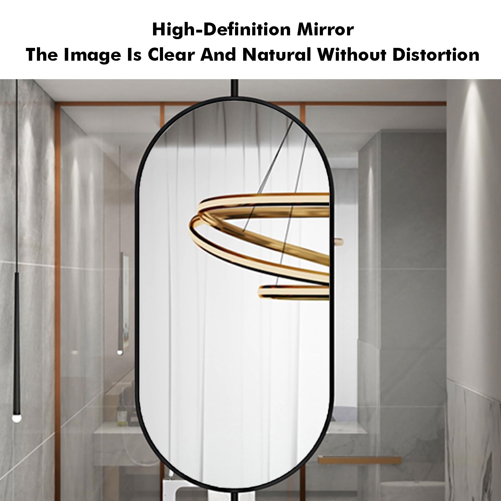 Specchio Ovale In Metallo Da Soffitto, Specchio Da Soffitto For Il Mobiletto Del Bagno, For La Rasatura, Con Asta Personalizzabile(Gold,60x100cm)