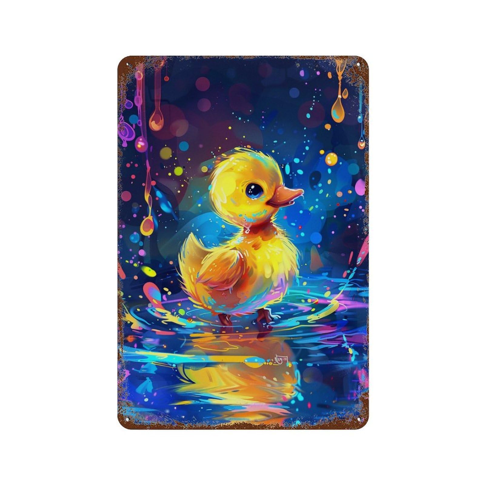 Colorful Duckling Painting-1 Vintage Rust Metal Sign 11.8"x7.9", Shabby Chic Decor for Living Room, Hallway And Home Decor