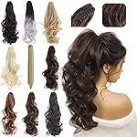 FELENDY Ponytail Extension Claw 18 20 Curly Wavy Straight Clip in Hairpiece One Piece A Jaw Long Pony Tails for Women Dark Black