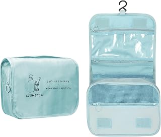 FINPAC Hanging Toiletry Bag, Travel Culture Organizer with Stablem Hooks, Compact Portable Cosmetic Bag Unisex Foldable Laundry Bag Toiletry Bag for Women and Men, bule, Practical