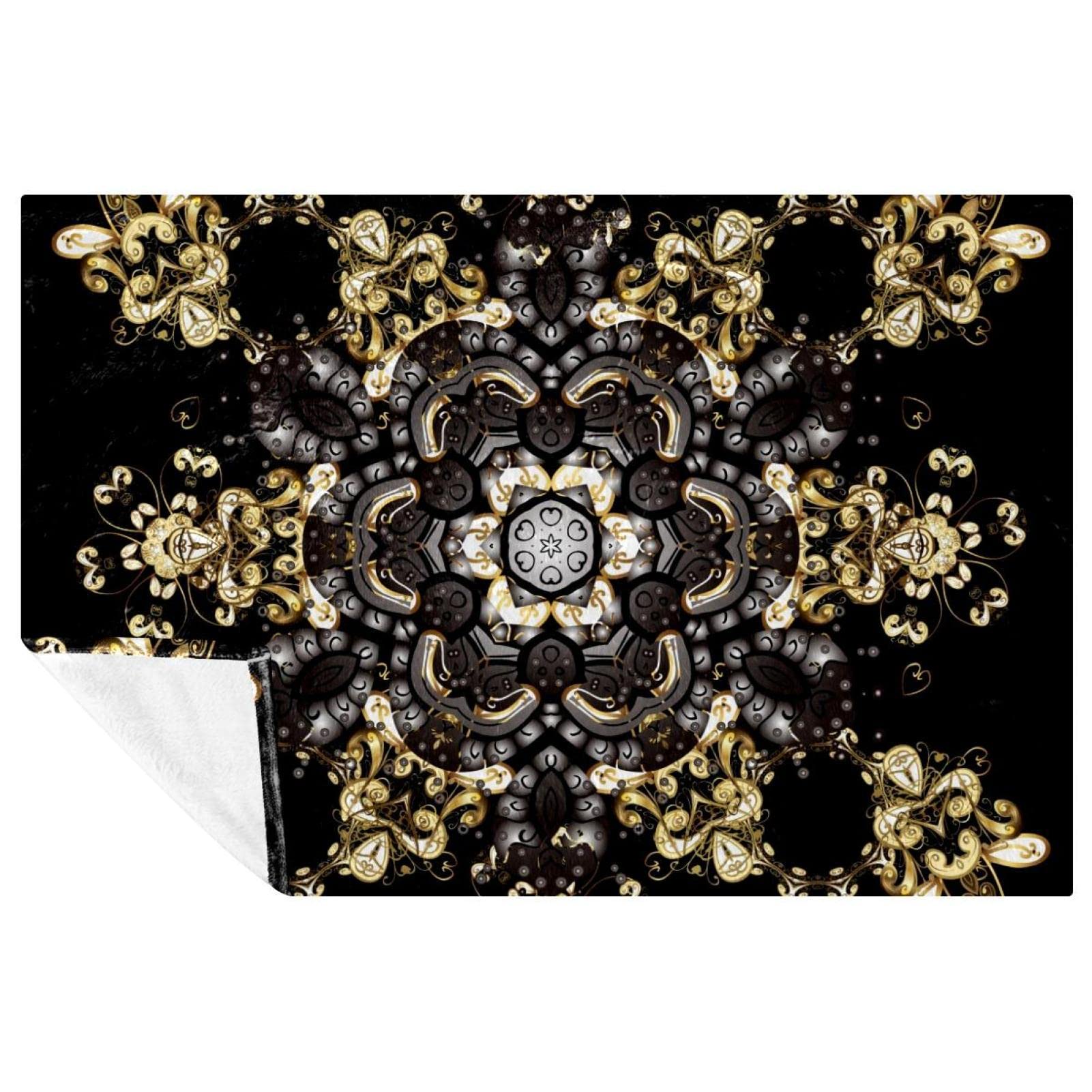 Couverture chaude lit motif mandala doré pour une élégance intérieure raffinée