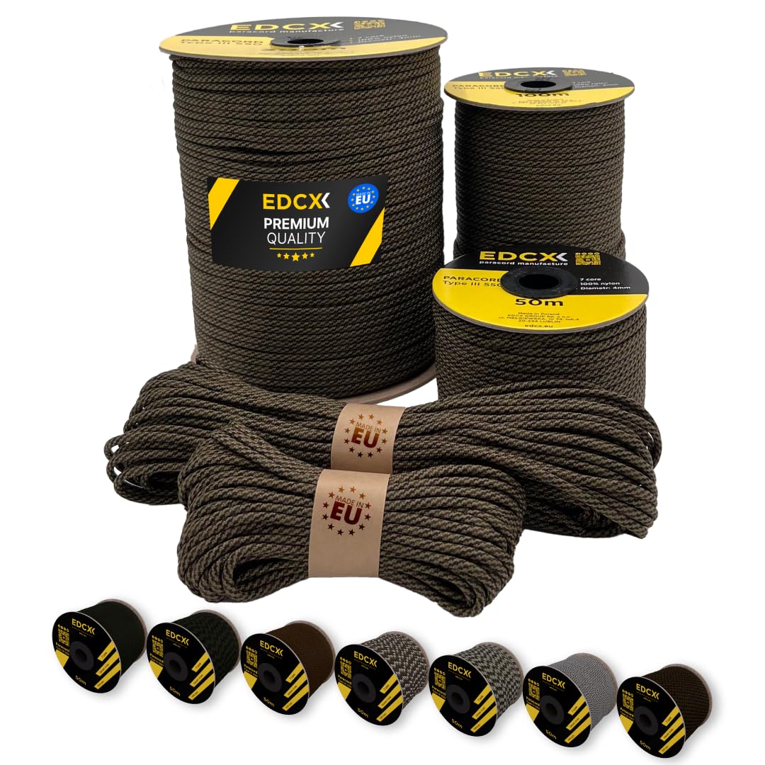 Edcx Headshot Paracord 4Mm, 20+ Military Colors (15M, 30M, 50M, 100M, 300M) | Ideal For Camping, Survival, Outdoor, Crafting, Diy | 100% Nylon Rope 4Mm | Tactical Cord 550 Type Iii (, 30 M)