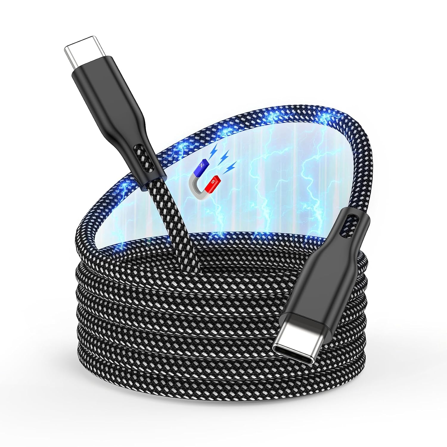 Magnetic Coiled USB C to USB C Cable 60W 3.3FT, Winding Fast Charger Cord