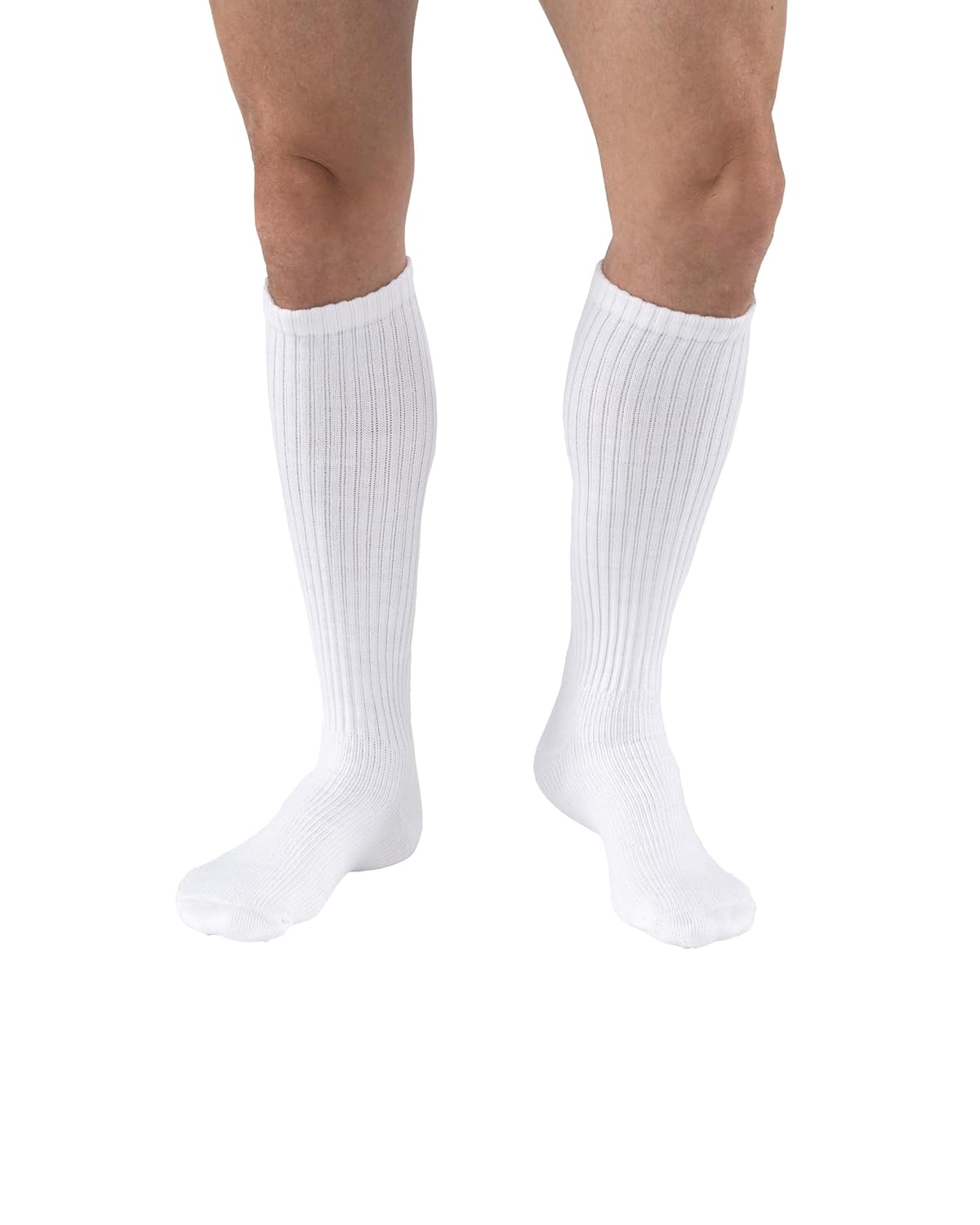 JOBST SensiFoot Diabetic Compression Socks for Men and Women 8-15 mmHg with Seamless Toe and Moisture Management - Extra Padding in Toe, Foot, and Heel Area - Knee High - Closed Toe - White, Large