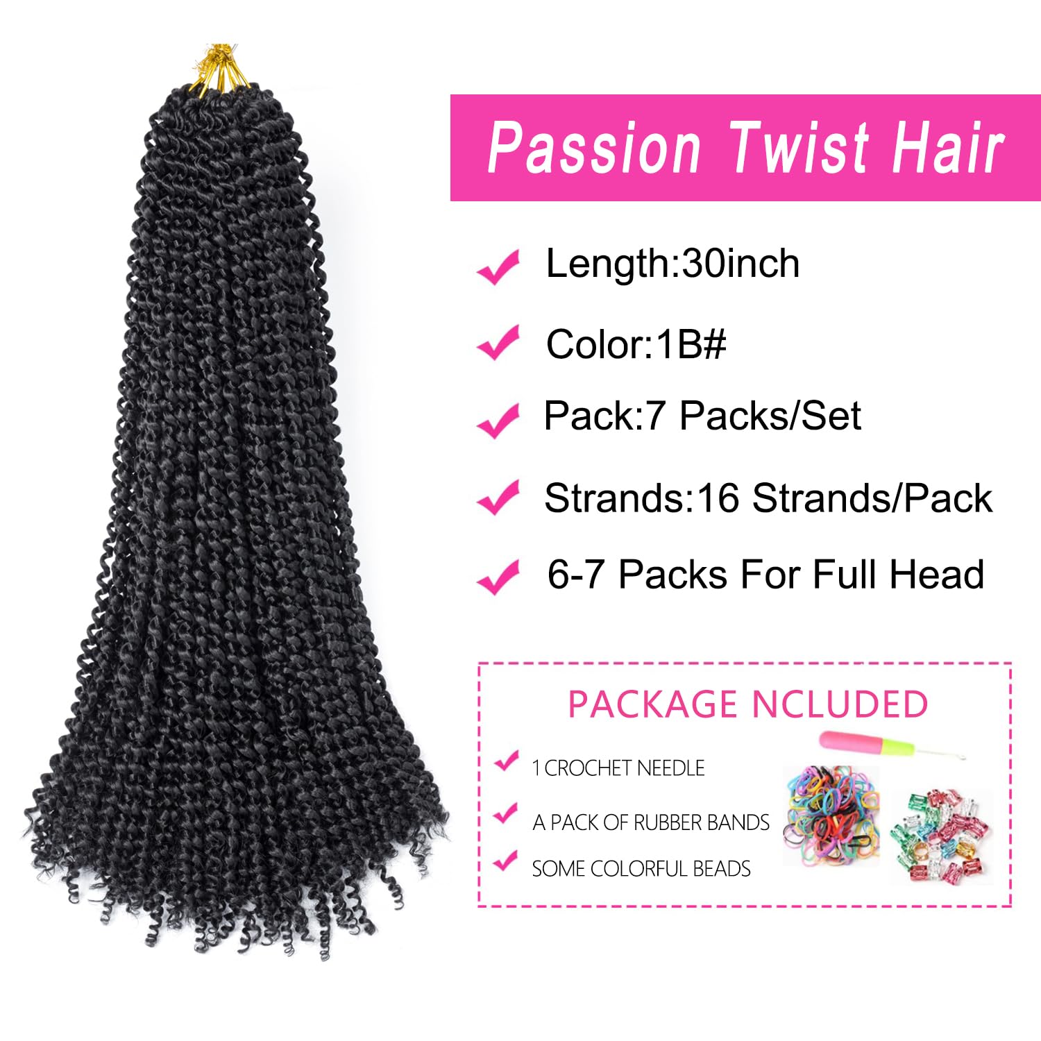 Ubeleco Passion Twist Hair 30 Inch 7 Packs Water Wave Crochet Hair for Black Women Long Bohemian Curly Braiding Hair Spring Twist Crochet Braids Hair Extensions (30inch,1B)