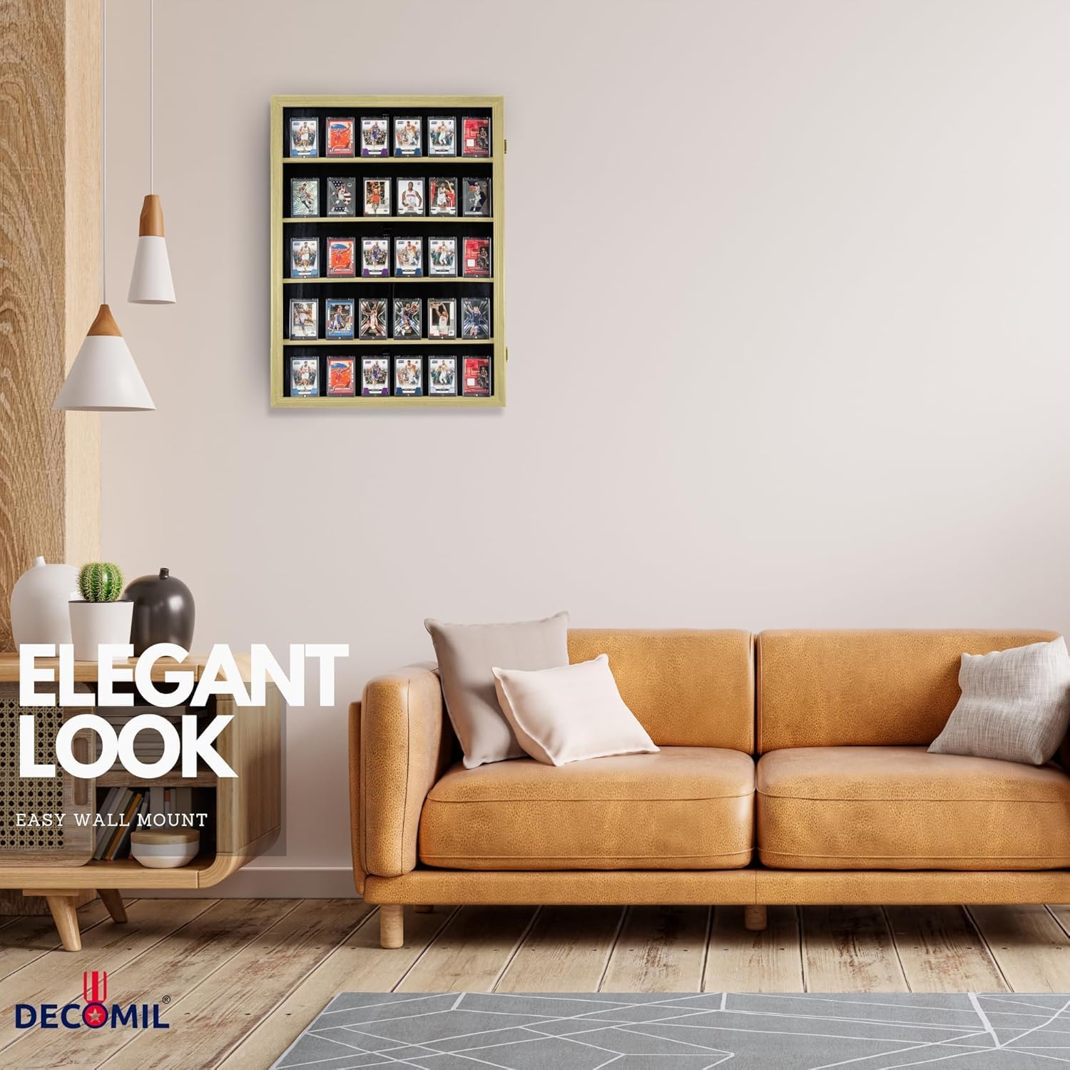 Graded Card Display Case | Wall-Mountable Cabinet for Baseball, Comic, and Trading Cards | Lightweight Solid Wood with Plexiglass Front – Black, Cherry, or Oak Color (Oak)