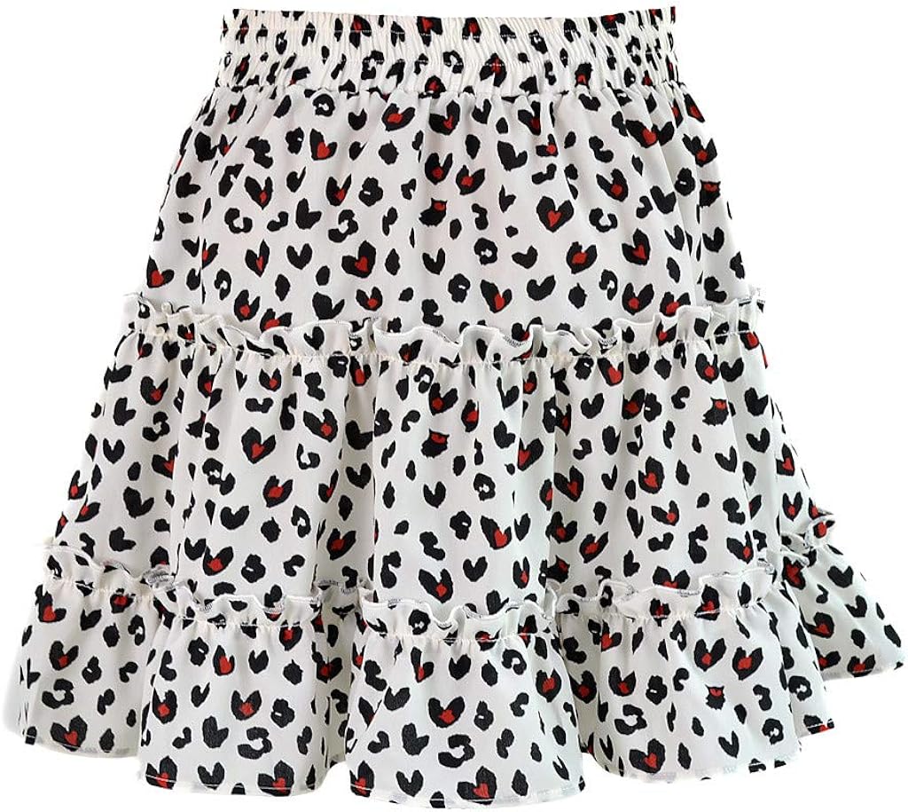 Formal Skirt High Waist Ruffled Summer Print Floral Skirt Women Casual Beach Bohe Short Skirt Ballet Skirt White : Sports & Outdoors