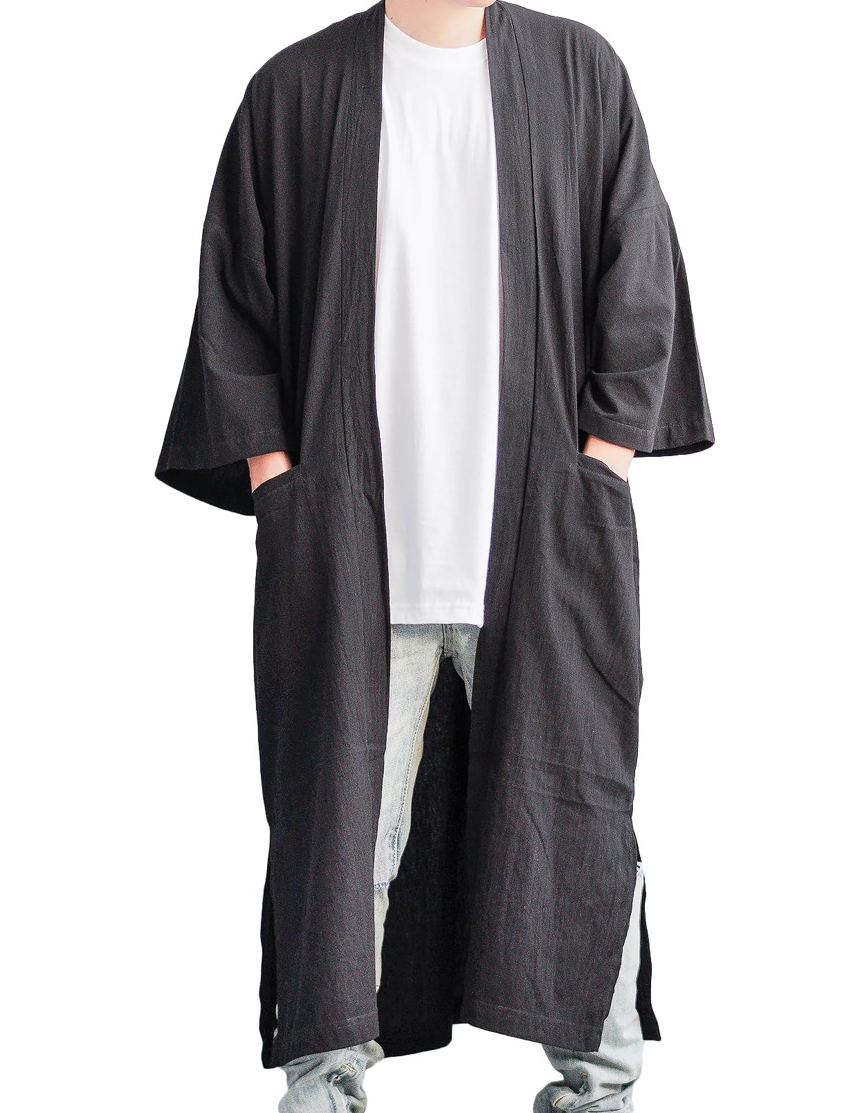 lost in bkk Men's Long Cotton Linen Kimono Cardigan Oversized Noragi Jacket Man Haori Summer Yukata Beach Robe-picture-32