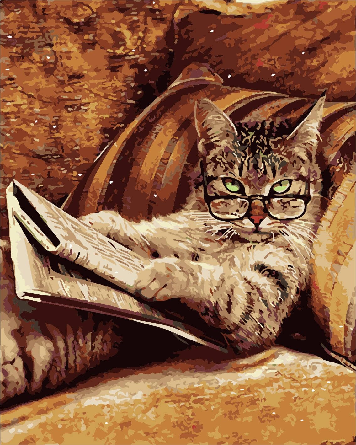 Abeuty Clear Diy Paint By Numbers For Adults Beginner - Cat Glasses Newspaper 16X20 Inches Number Painting (No Frame)