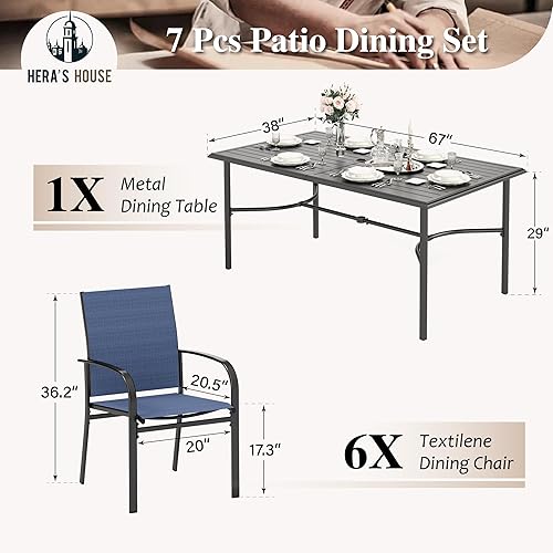 Miniatura 6 de HERA'S HOUSE Juego de comedor de patio de 7 piezas, juego de sillas de mesa al aire libre para 6, 6 sillas de comedor de textileno rojo y mesa de