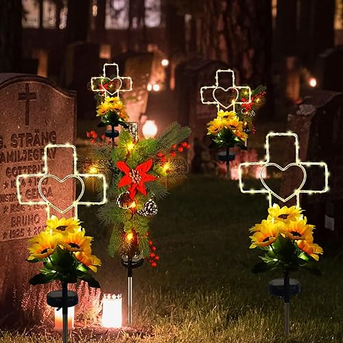 Miniatura 3 de Lmtocs Decoraciones de cementerio de cruz solar para tumba, regalo conmemorativo de condolencias por la pérdida de un ser querido, mamá, papá,