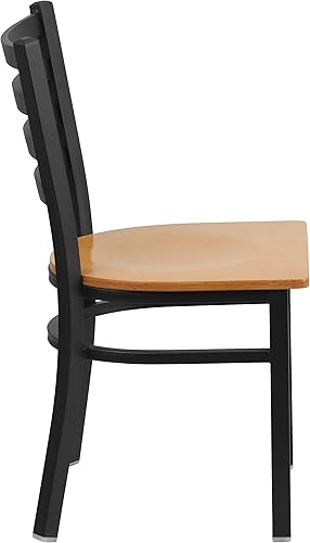 Miniatura 4 de Flash Furniture HERCULES Series Silla de restaurante de metal con respaldo de escalera negra - Asiento de madera natural