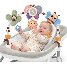 GONINO Baby Stroller Arch Toy, Adjustable Car Seat Hanging Toy with Teether | Sensory Crib Toy with Squeaker, Soft Activity Toy for Bassinet & Stroller, Newborn Baby Gifts for 0-12 Months Boys Girls