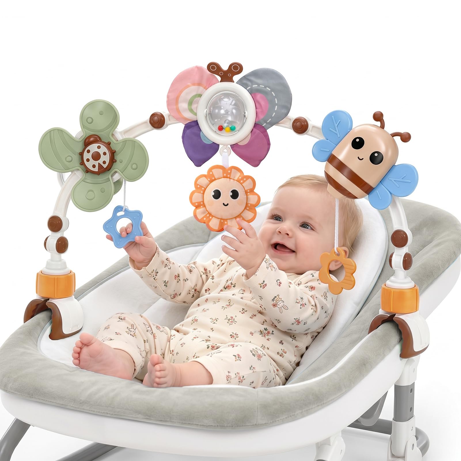 GONINO Passeggino e seggiolino auto giocattoli regolabili da appendere con massaggiagengive e squittio, giocattoli sensoriali per culla e culla, regali per bambini da 0 a 12 mesi
