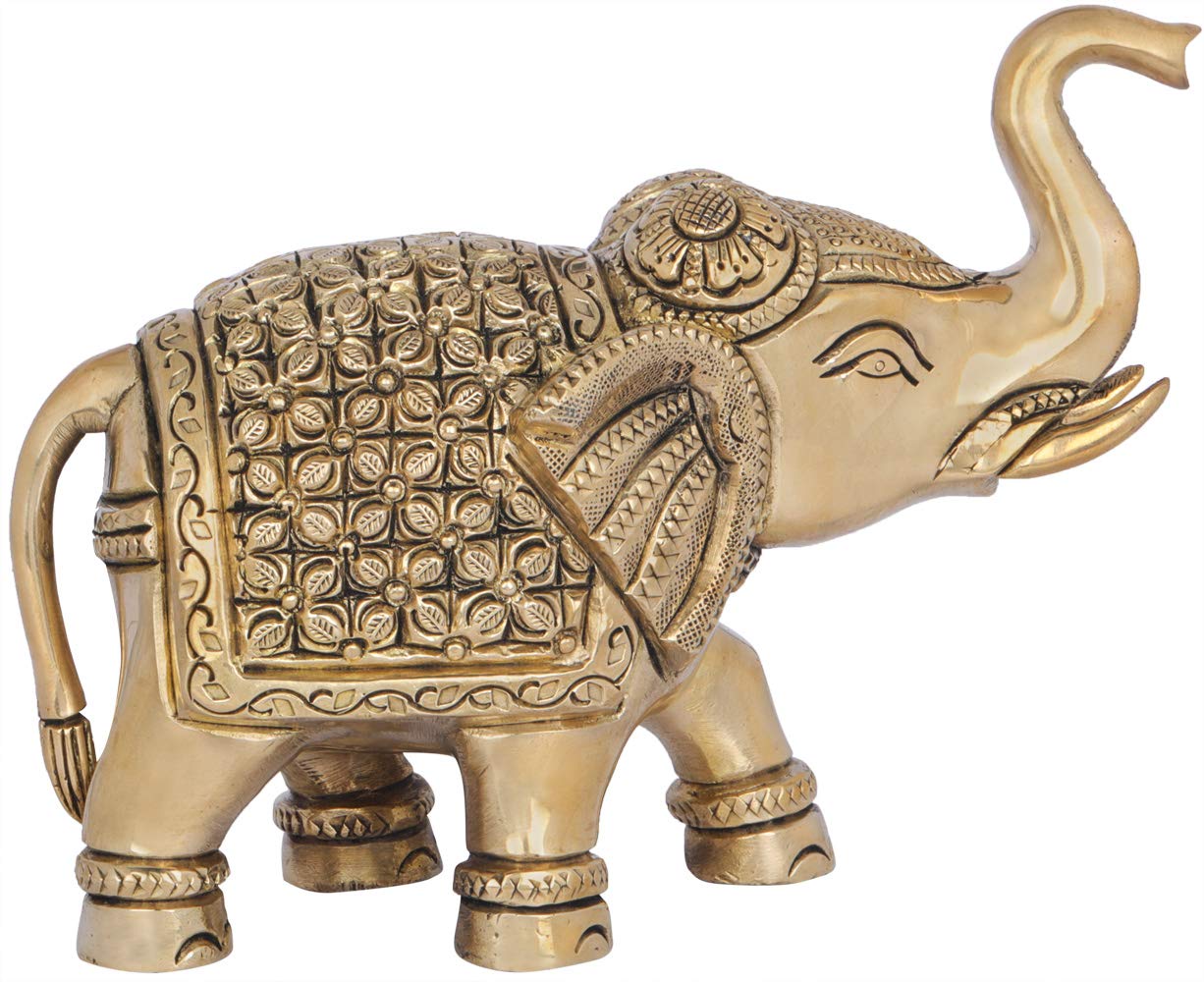 Statue éléphant en laiton Exotic India trompe en l'air pour salon zen