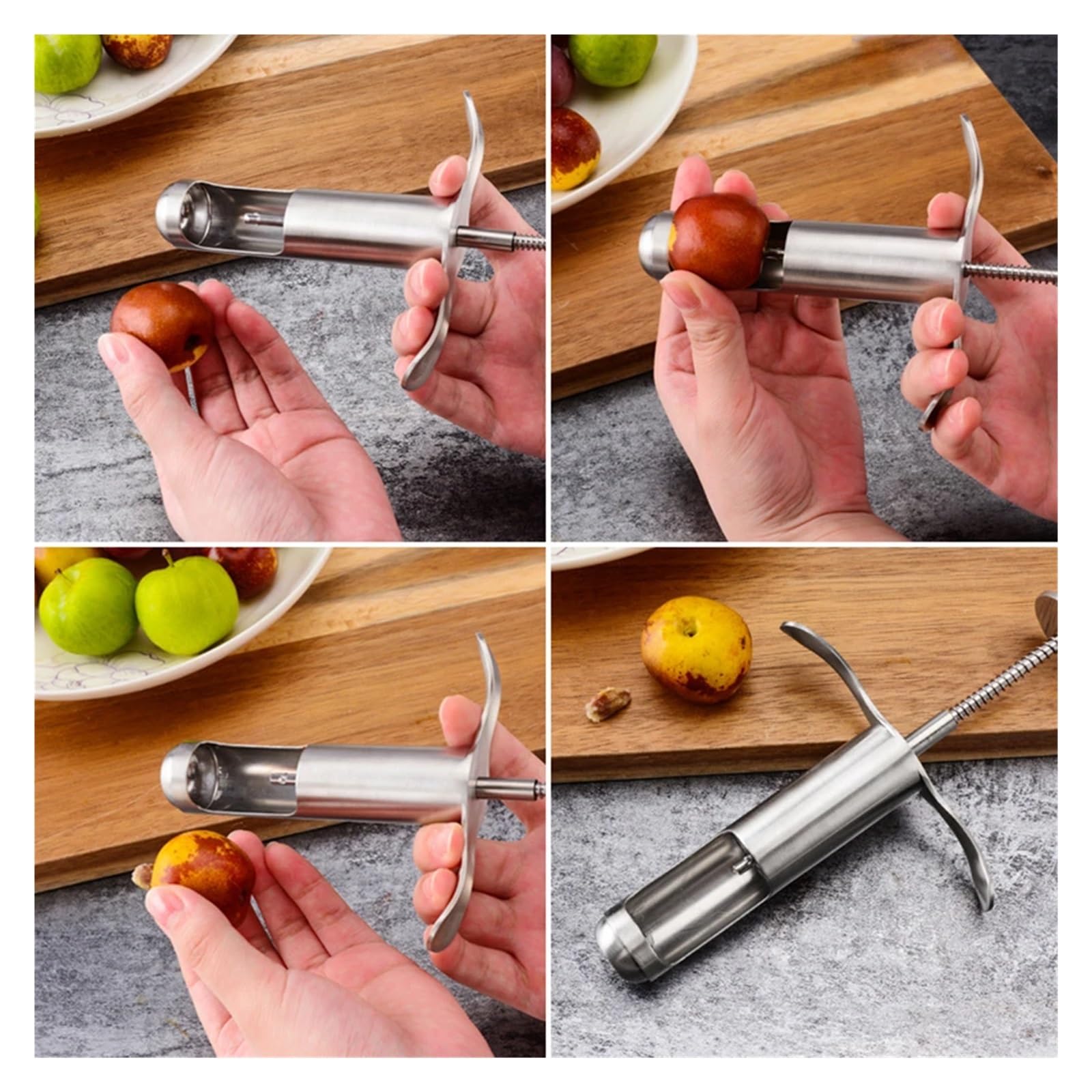 Obstentkerner, roter Dattelentkerner aus Edelstahl, Kirschentkerner, Samenschieber, Küchenhelfer