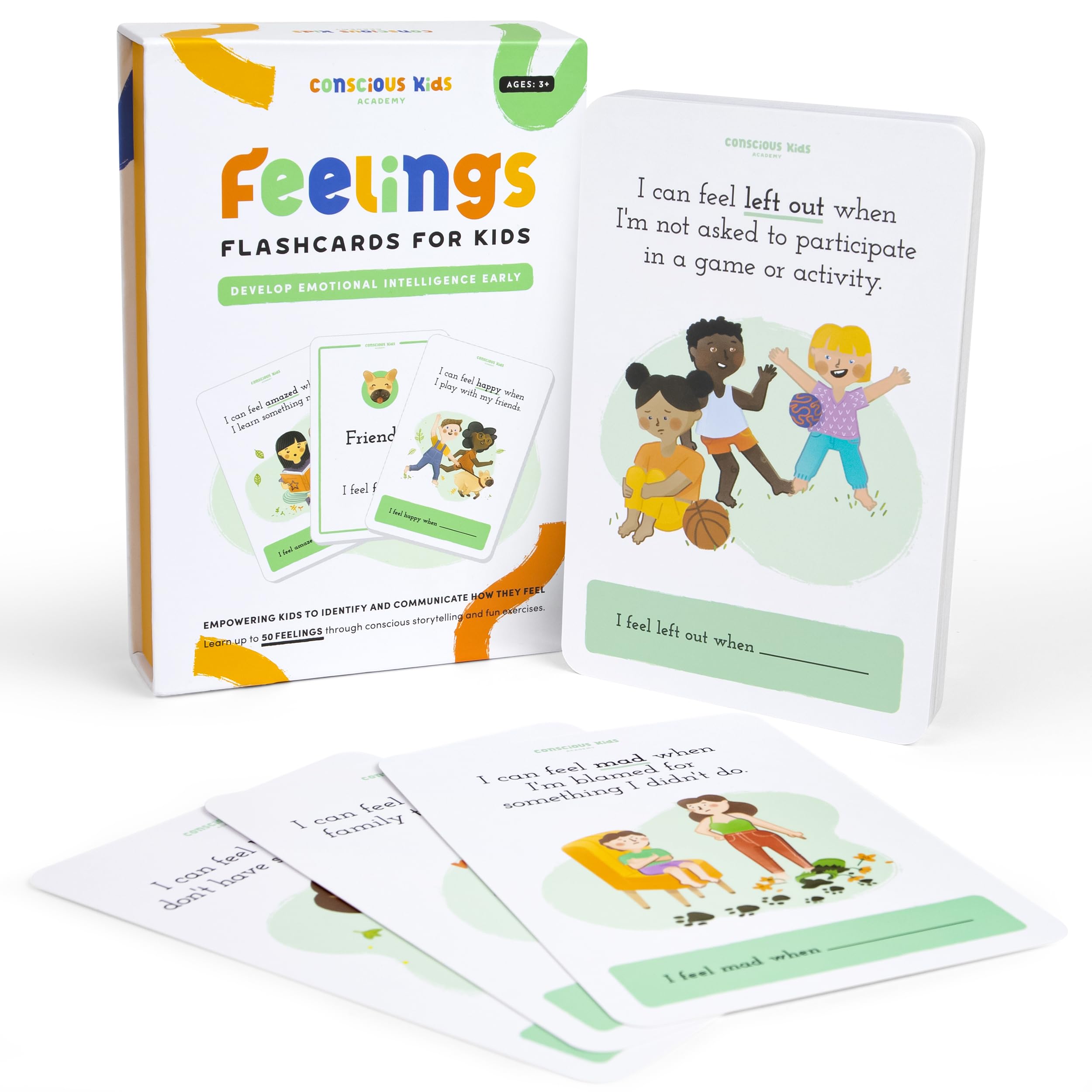 Conscious Kids Academy Emotion Cards for Kids - Expression Cards for Toddler to Learn and Communicate Their Emotions - Feeling in a Flash Card, Great