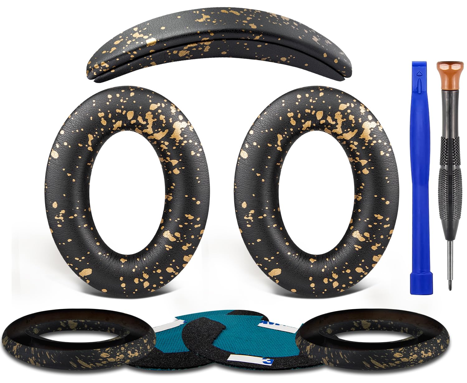 SOULWIT Ear Pads Cushions + Headband + Earpads Cover, Replacement Kit for Bose QuietComfort 25(QC25)/SoundLink Around-Ear II(SoundLink AE2)/SoundTrue Around-Ear II(SoundTrue AE 2) - Black Gold