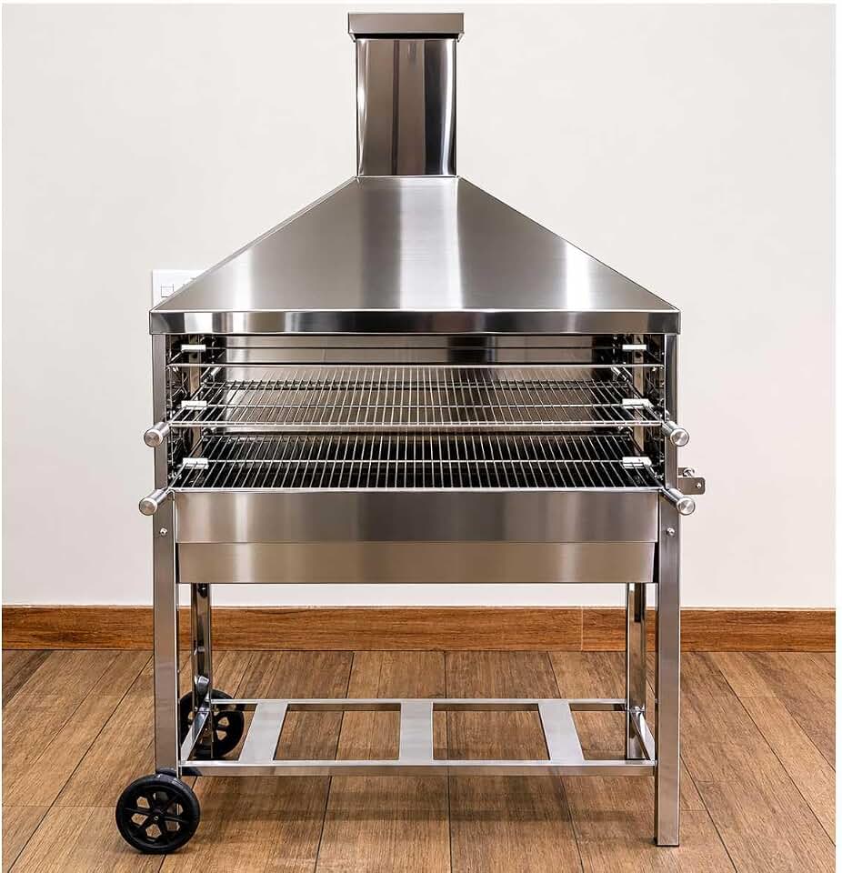 Churrasqueira Para Espetinho Inox 1 Metro Portatil e Móvel Com Rodinhas Puxador e Grelhas - Marca Chiquim