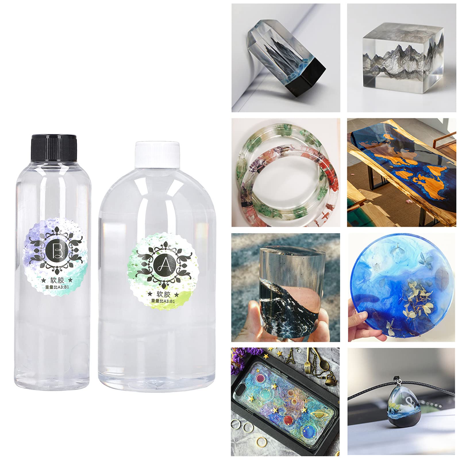 Epoxidharz-Kleber, Kristallklarer Kleber, Set 3 zu 1, Mischen von Transparentem Epoxidharz, 750 G Plus 250 G, für die Herstellung und Wartung von Schmuck, Handyhüllen