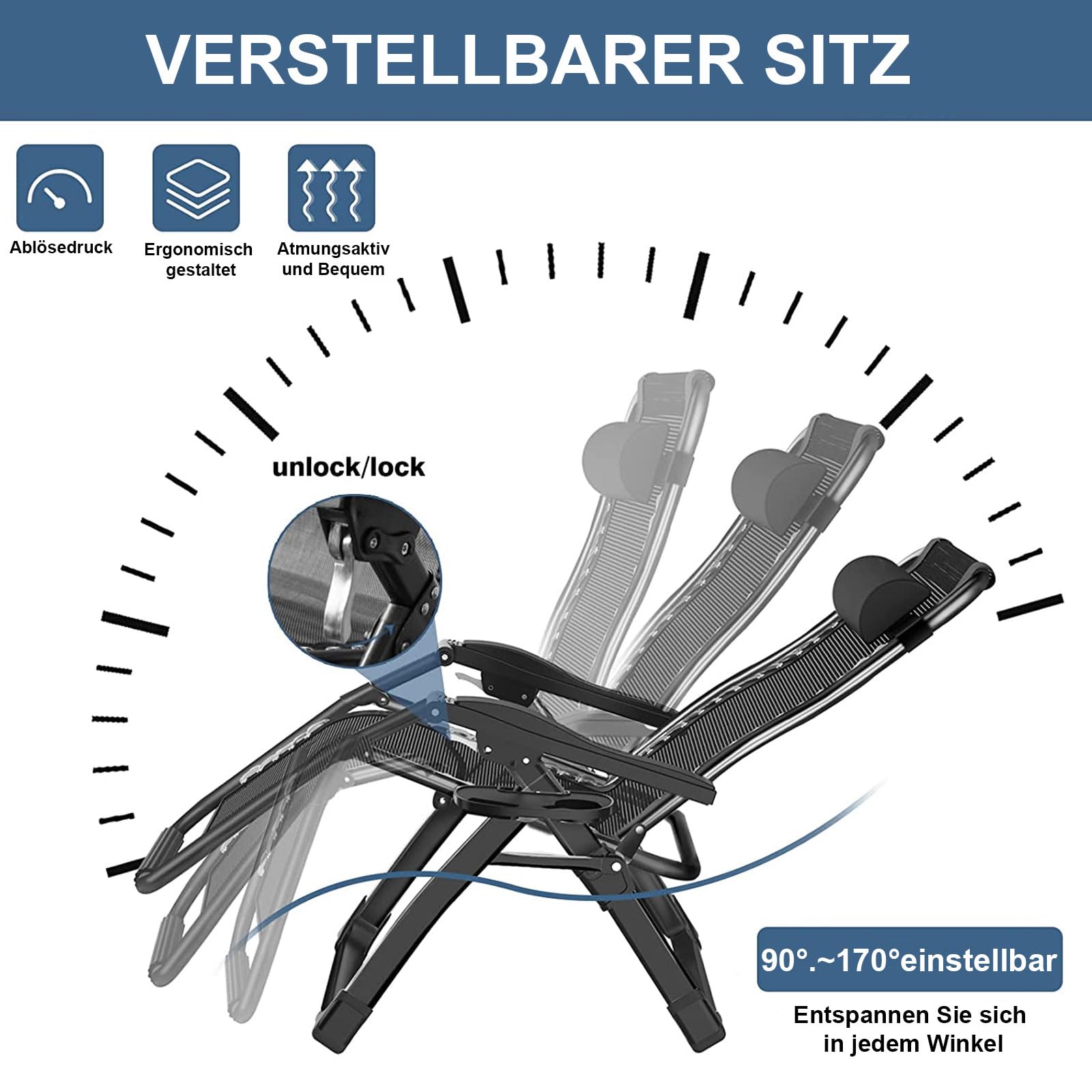 UDPATIO Gartenliege Klappbare Sonnenliege Liegestuh Produktbild-Vorschau 3