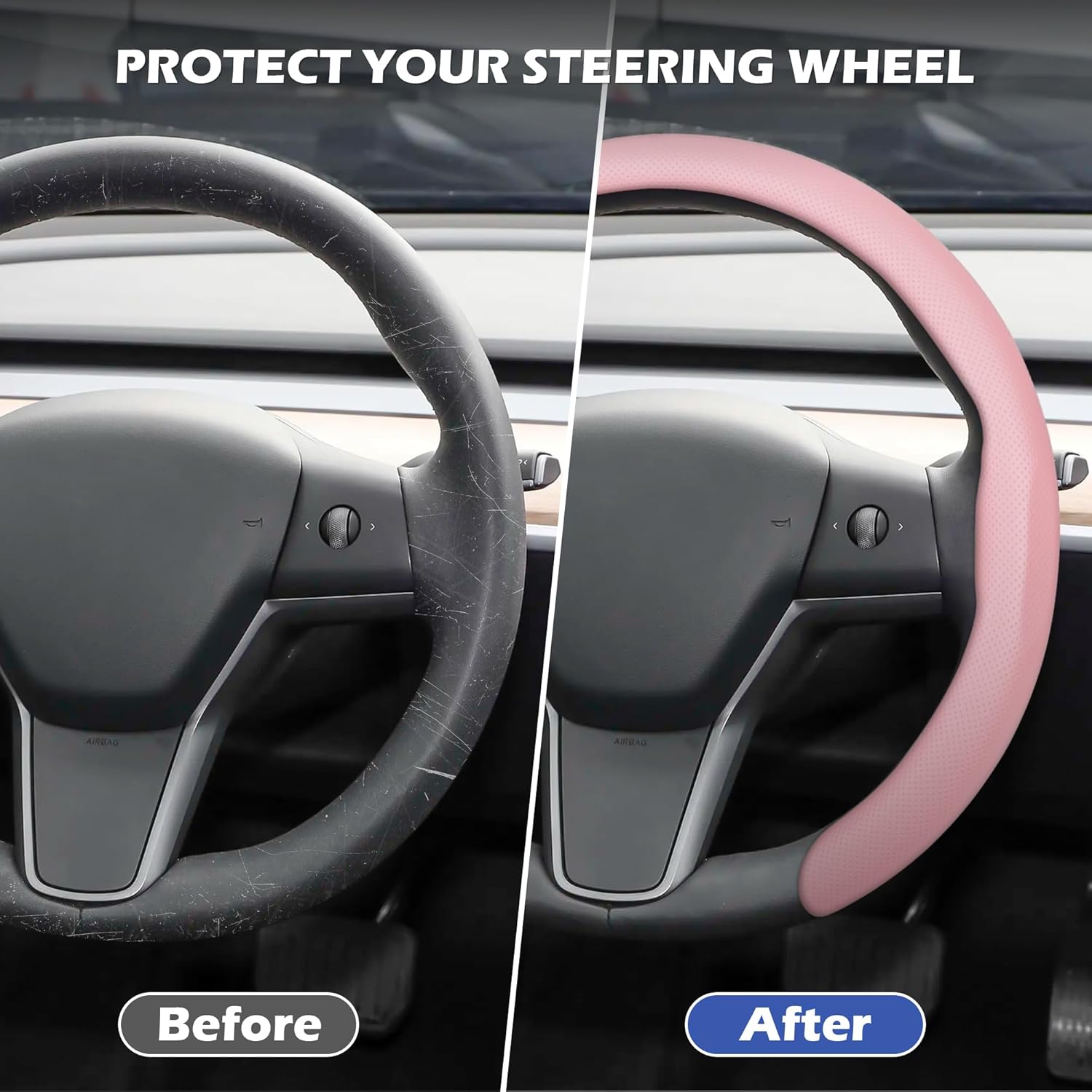 Frani Nappa Leather Steering Wheel Cover,Universal Fit 15 Inch-Premium Non-Slip Breathable Comfort Grip for Cars Trucks SUVs,Anti-Slip Durable Interior Upgrade Light Pink - Image 2