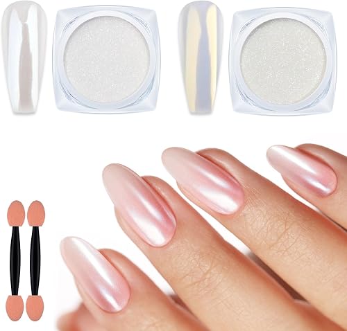 Artdone 2 Jars Chrome Nail Powder White and Gold Pearl