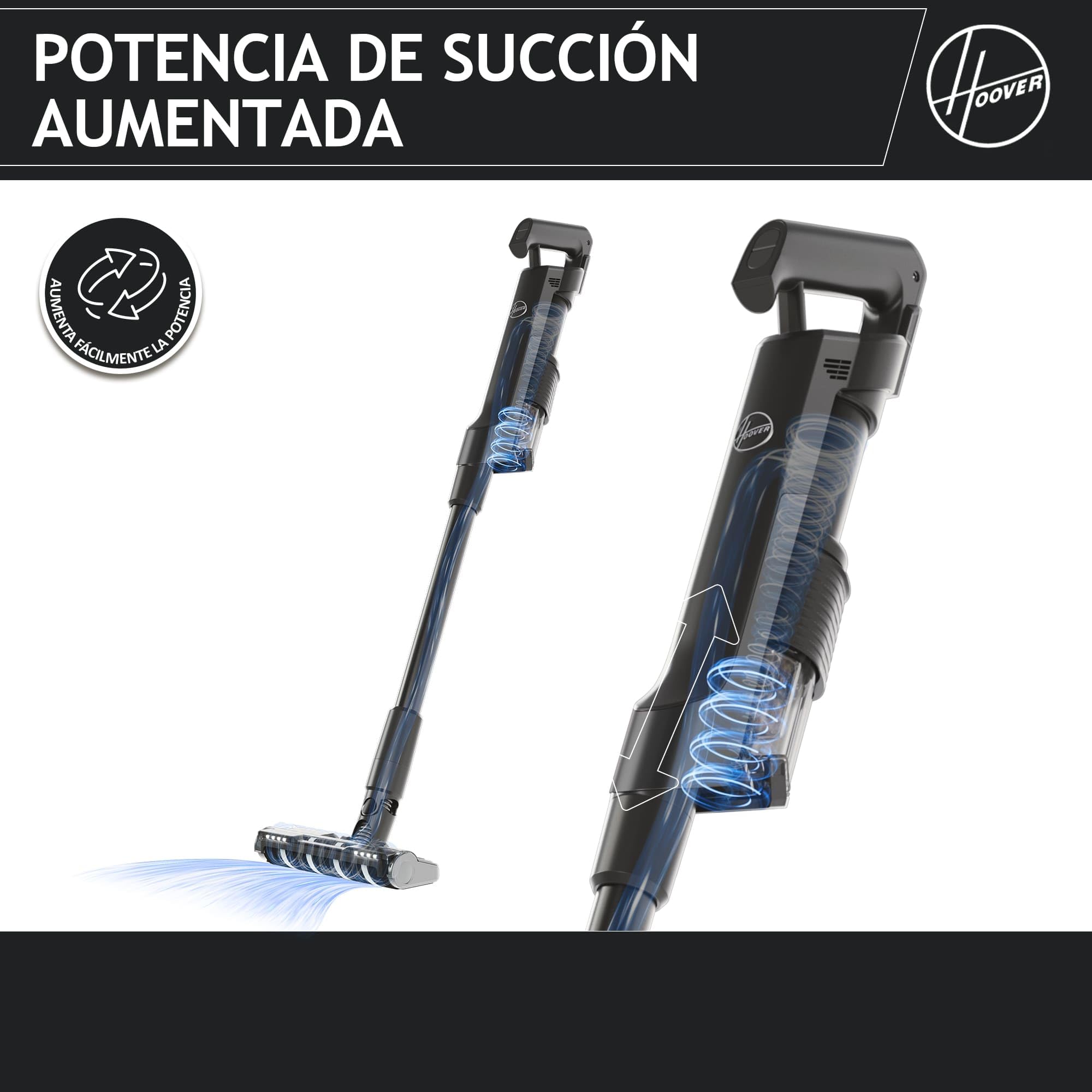 Hoover Aspiradora Escoba Sin Cable Ultraligera, 500 POWERTIME, Compacta el Polvo para Aumentar la Potencia de succión, Cepillo para Suelos Duros, Anti-Enredos, Luces LED [HF2]