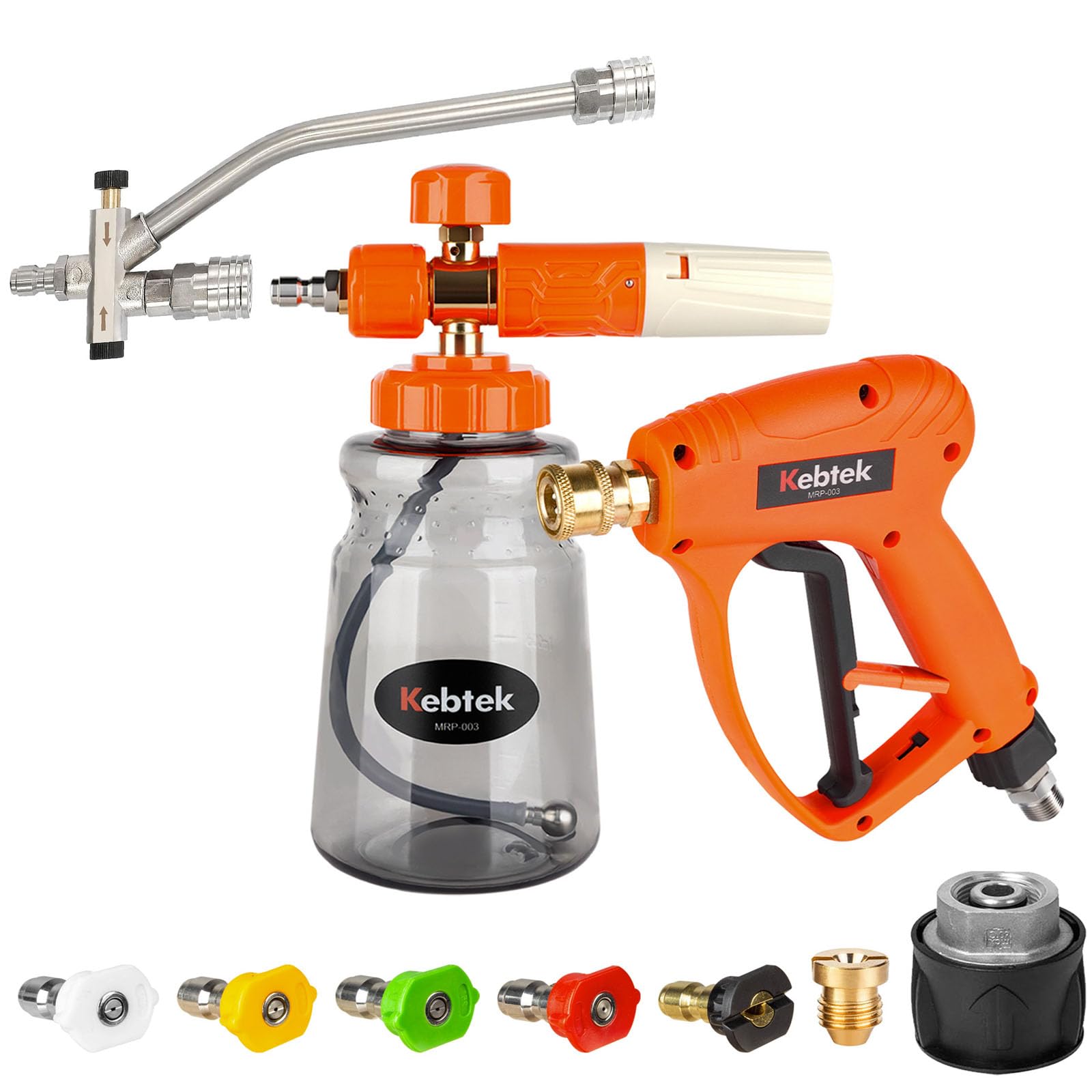 Kebtek Kit de Pistola de Lavado a presión de cañón de Espuma | accesorio de conector dual de 4000 PSI, 5 boquillas pulverizadoras