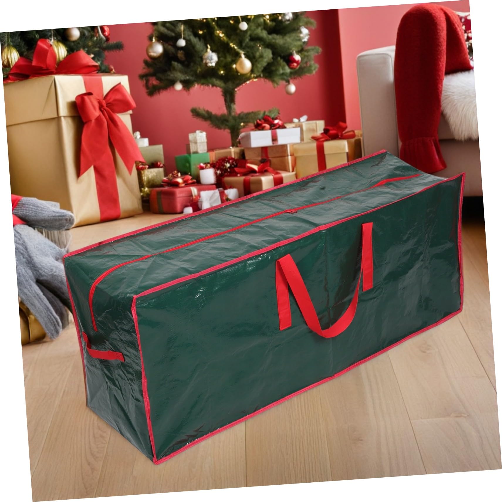 SOIMISS Borsa Portaoggetti per Albero di Natale Organizer Manici Rinforzati e Cerniere Grande Capacità per Decorazioni Natalizie e Uso Interno ed Esterno