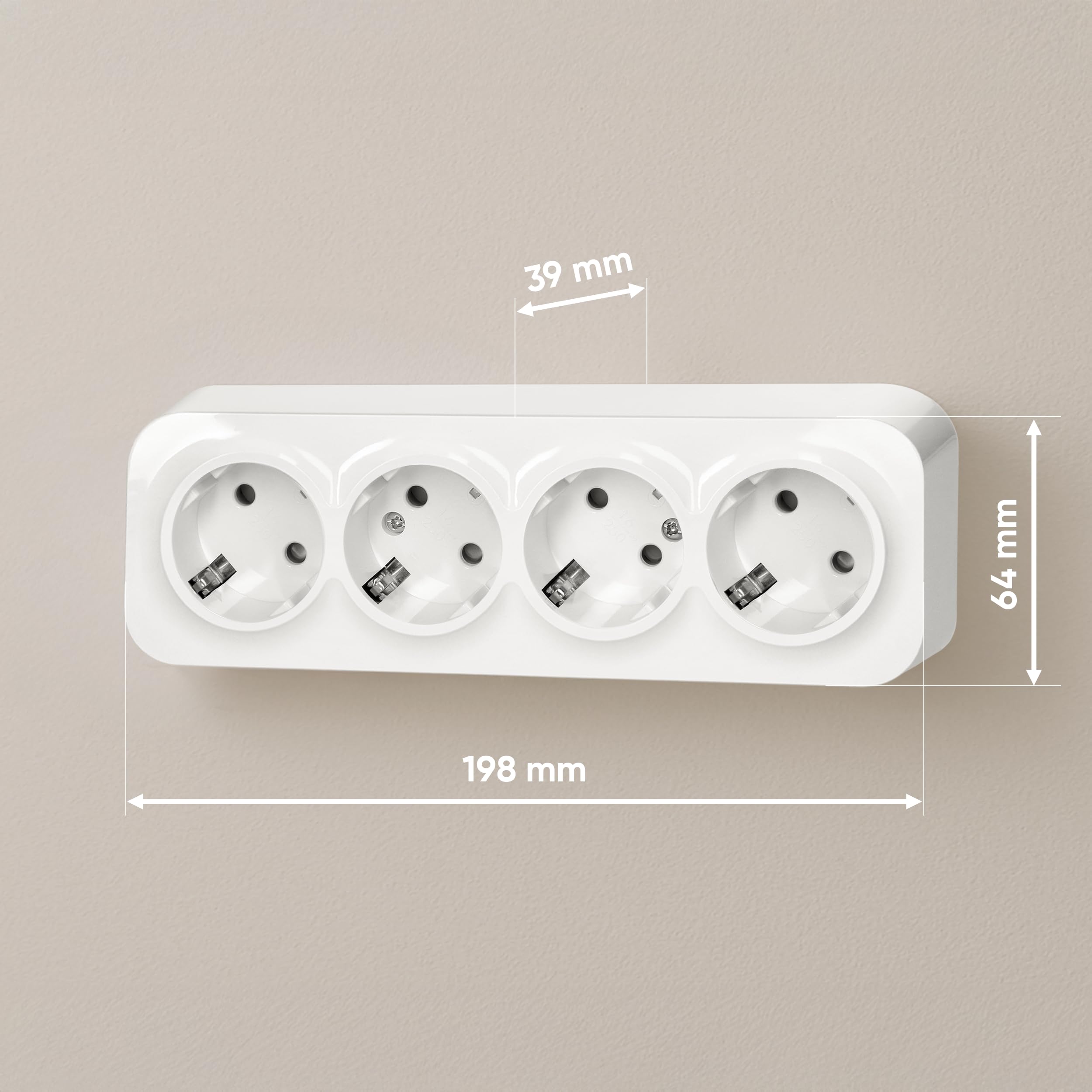 Enchufe Pared Schuko Toma de Corriente Pared IP20 Enchufe de Superficie Blanco 16A/230VAC Duradero y Seguro para Uso Doméstico y Comercial