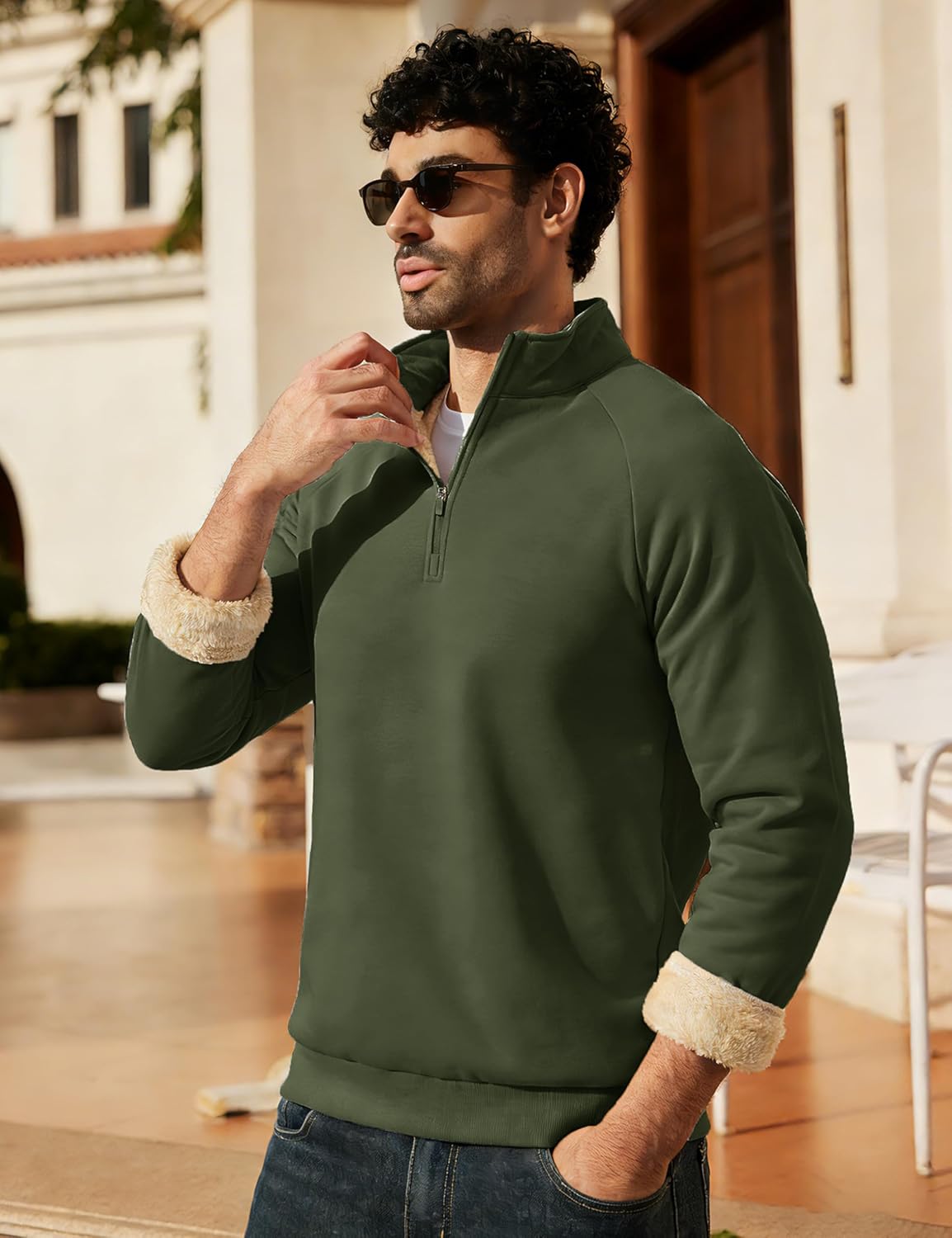 MAGCOMSEN Men's Quarter Zip Pullover Heavyweight Sherpa Lined Sweatshirt Warm Fleece 1/4 Pullover Winter Golf Casual - Image 2