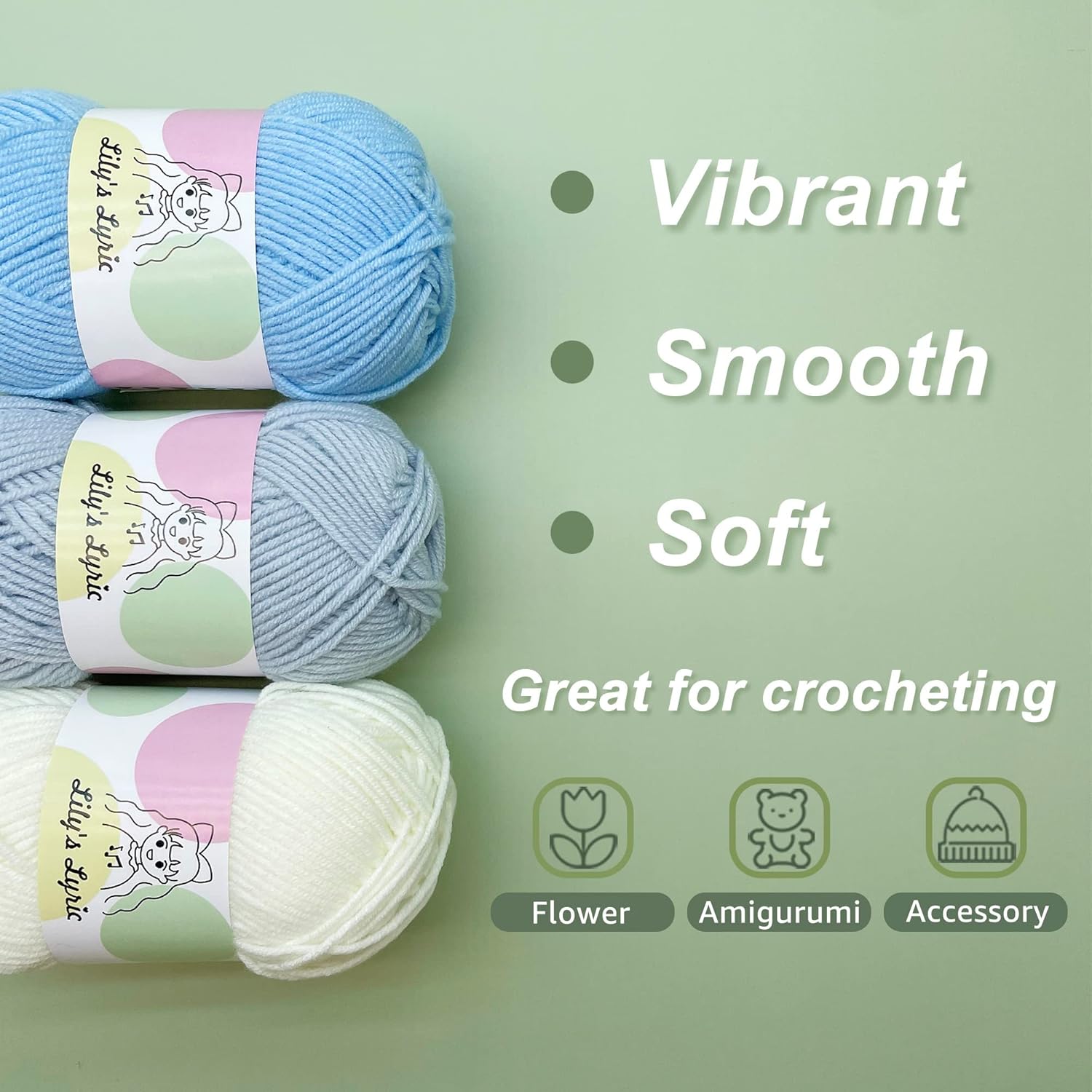 Lily's Lyric Vibrant Yarn 12-Pack of 50g/1.8oz | 120m/130yd | #2 Fine (Sport) | Yarn for Crocheting and Knitting