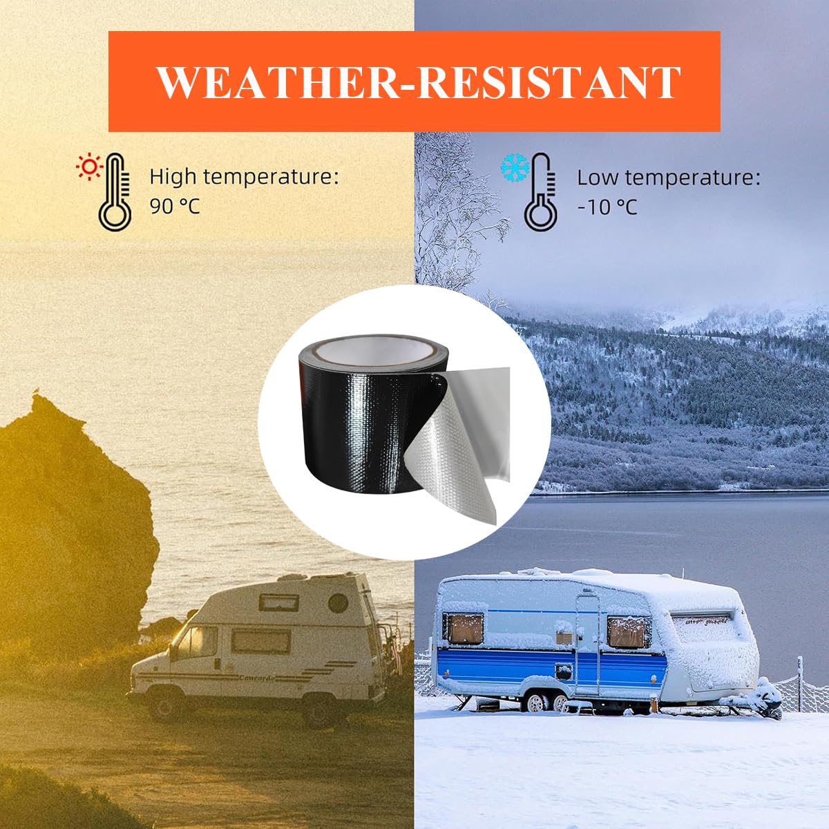 Waterproof Tape Heavy Duty, Tear Resistant Adhesive Tape for Outdoor Repair, Strong Duct Tape for Canvas, Tarp, Tent, Boat Cover, Awning, Vinyl, Plastic - All Weather UV Resistant Patch Kit, Black