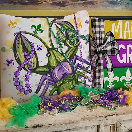 Miniatura 8 de GEEORY Juego de 4 fundas de almohada de Mardi Gras de 18 x 18 pulgadas, juego de 4 fundas de almohada a rayas de reina de Mardi Gras, fundas de