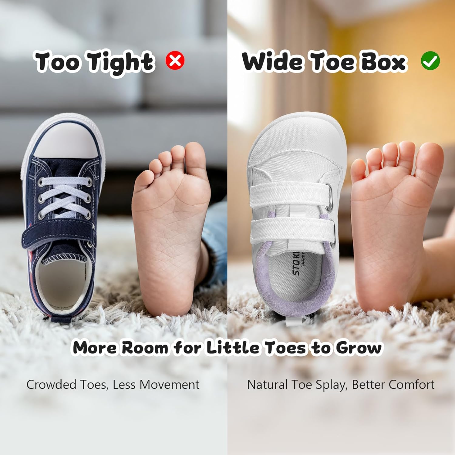 Toddler Boys & Girls Shoes Wide Toe Box Barefoot Kids Canvas Sneakers with Hook-and-Loop - Image 4