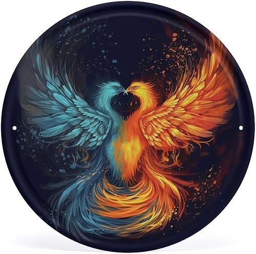 Miniatura 32 de Arte circular de metal para colgar en la pared de hierro, mezcla azul y marrón, letrero de lata industrial vintage con agujeros preperforados, arte