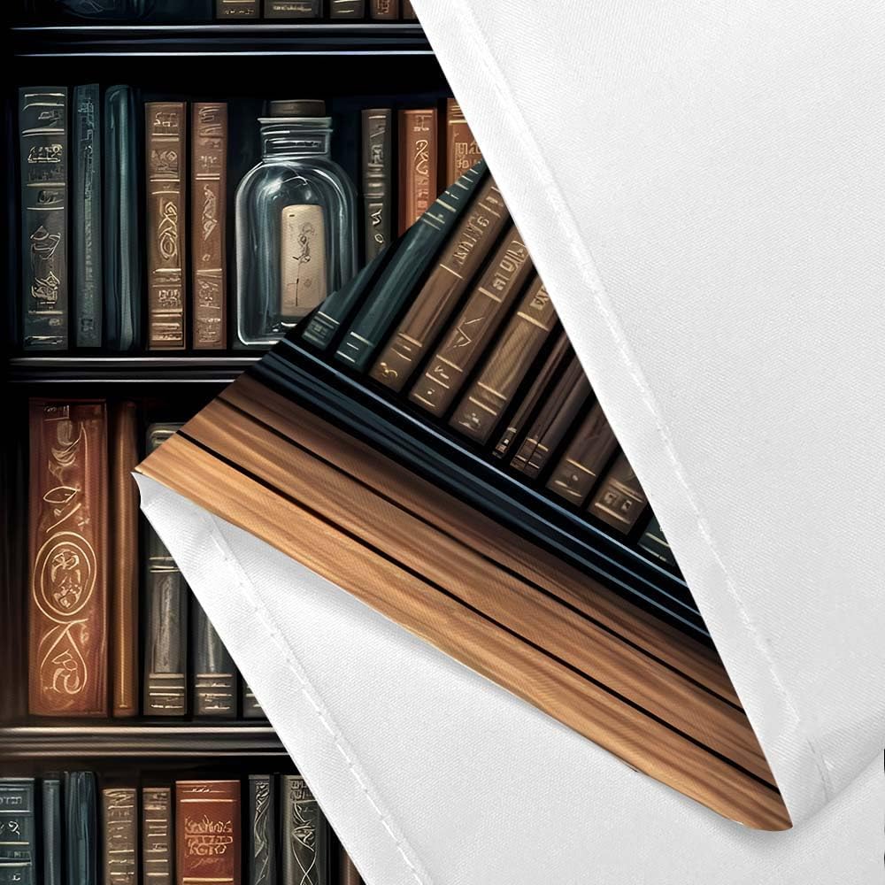 JAWO Vintage Bookshelf Shower Curtain with Moonlit Window Green Plants, Gothic Witchy Mysterious Library Bathroom Decor Shower Curtain Set, Waterproof Polyester Fabric Bath Curtain with 15 Hooks
