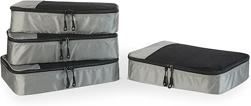 Amazon Essentials 4-Piece Packing Cubes Travel Accessories Set, Luggage Organizer