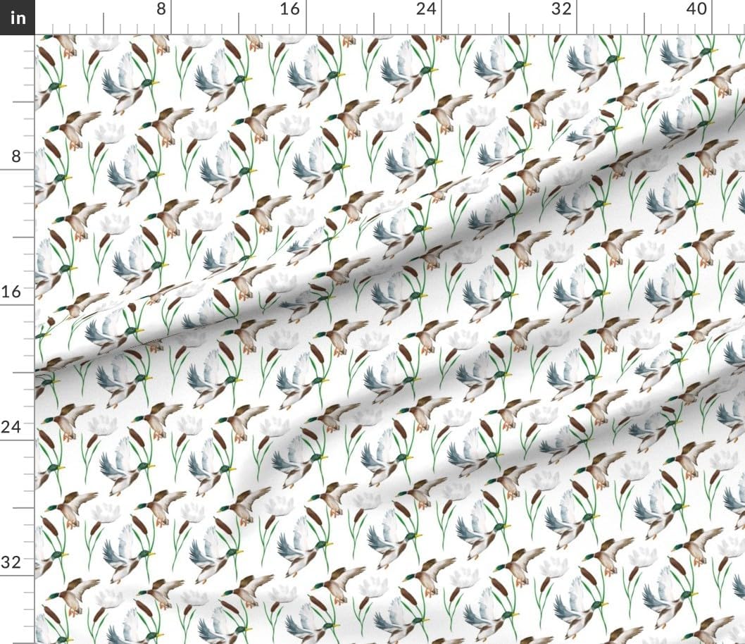 Spoonflower Fabric - Mallards Ducks Cattail Rustic Countryside Waterfowl Lake Cabin Hunting Printed on Petal Cotton Fabric by The Yard - Sewing Quilting Apparel Crafts Decor