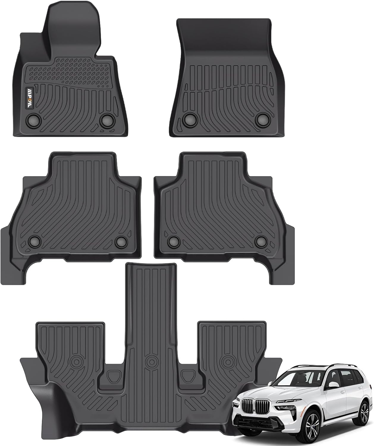 AIPOIL® Floor Mats for 2019-2025 BMW X7 40i, M50i, M60i (Only Fits 6 Seats) All Weather Protection TPE Anti-Slip Automotive Full Set Custom Car Mats Accessories - Black 47) For BMW X7 2019-2025 Floor Mats