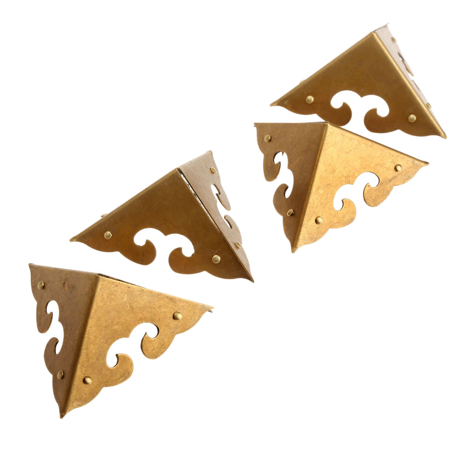 Dophee Antique Brass 4Pcs Corner Protectors, Vintage Corner Guards 4.5 * 4.5 * 4.5Cm Metal Edge Cover For Jewellry Wooden Box Gift Furniture Edge Decorative