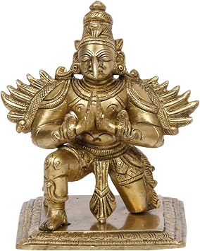 Kartique Brass Garuda Idol Statue Vishnus Vehicle Eagle Golden Brown for Home Decor Vaastu Feng Shui Vastu Lucky Charm Gift Gold Color Height 5 Inch