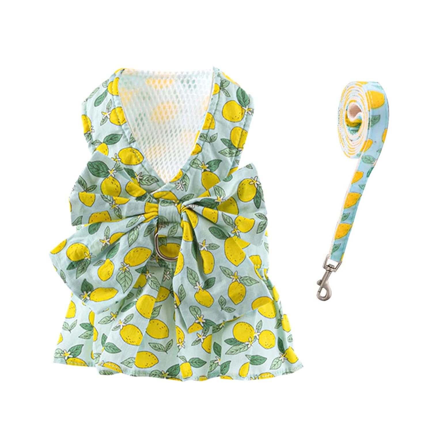 HDKUW Small Dog Harness Dress with Leash,Dog Dress Bowknot Harness Leash Set,Floral Princess Dog Dress Harness Vest,Cat Puppy Doggy Outfits for