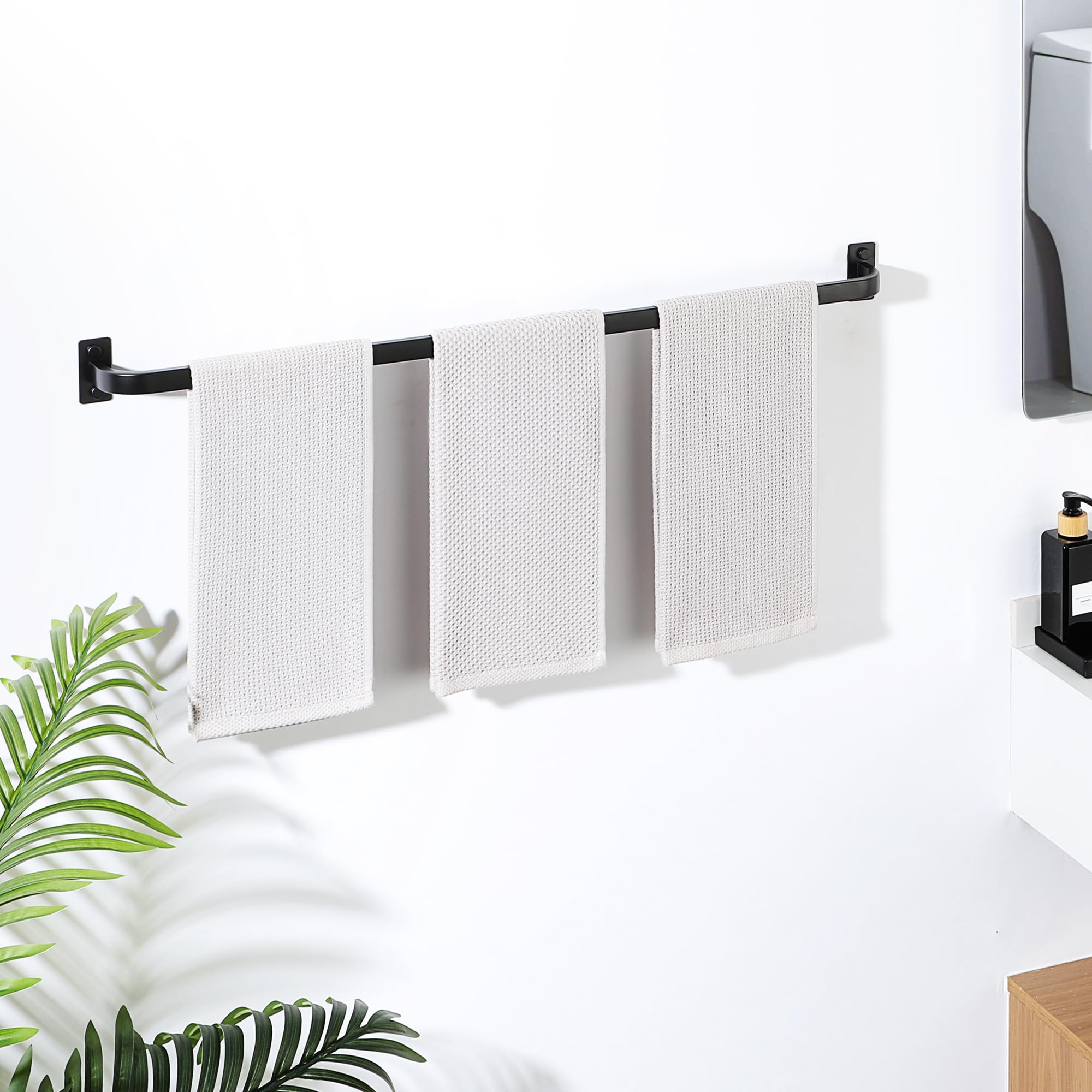 Mooche Toallero negro montado en la pared, soporte para toallas de mano de 80 cm, barra de toalla individual de acero inoxidable SUS304 para baño, cocina y hogar