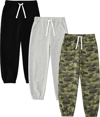 Boys Fleece Sweatpants, 3-Pack Jogger Pants for 4-8 Years